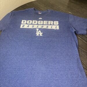 Majestic Los Angeles‎ LA Dodgers Shirt MLB Blue Cool Base Mens Medium